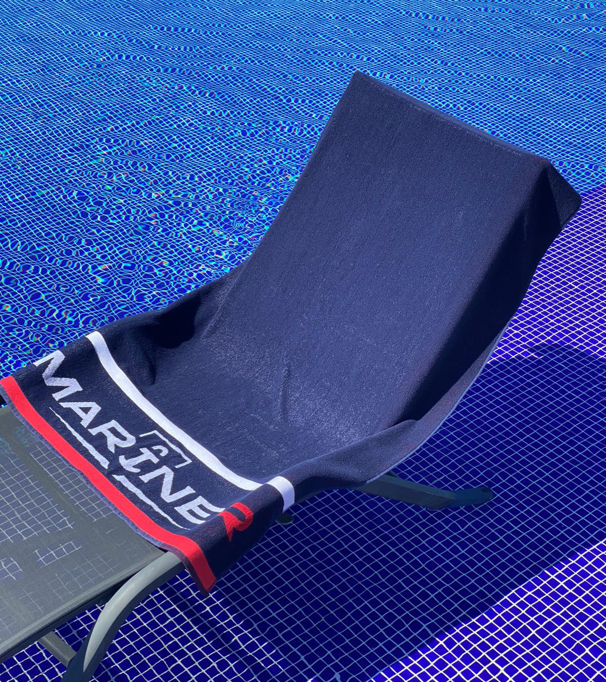 Navy and Red Terry Velvet Bath Towel