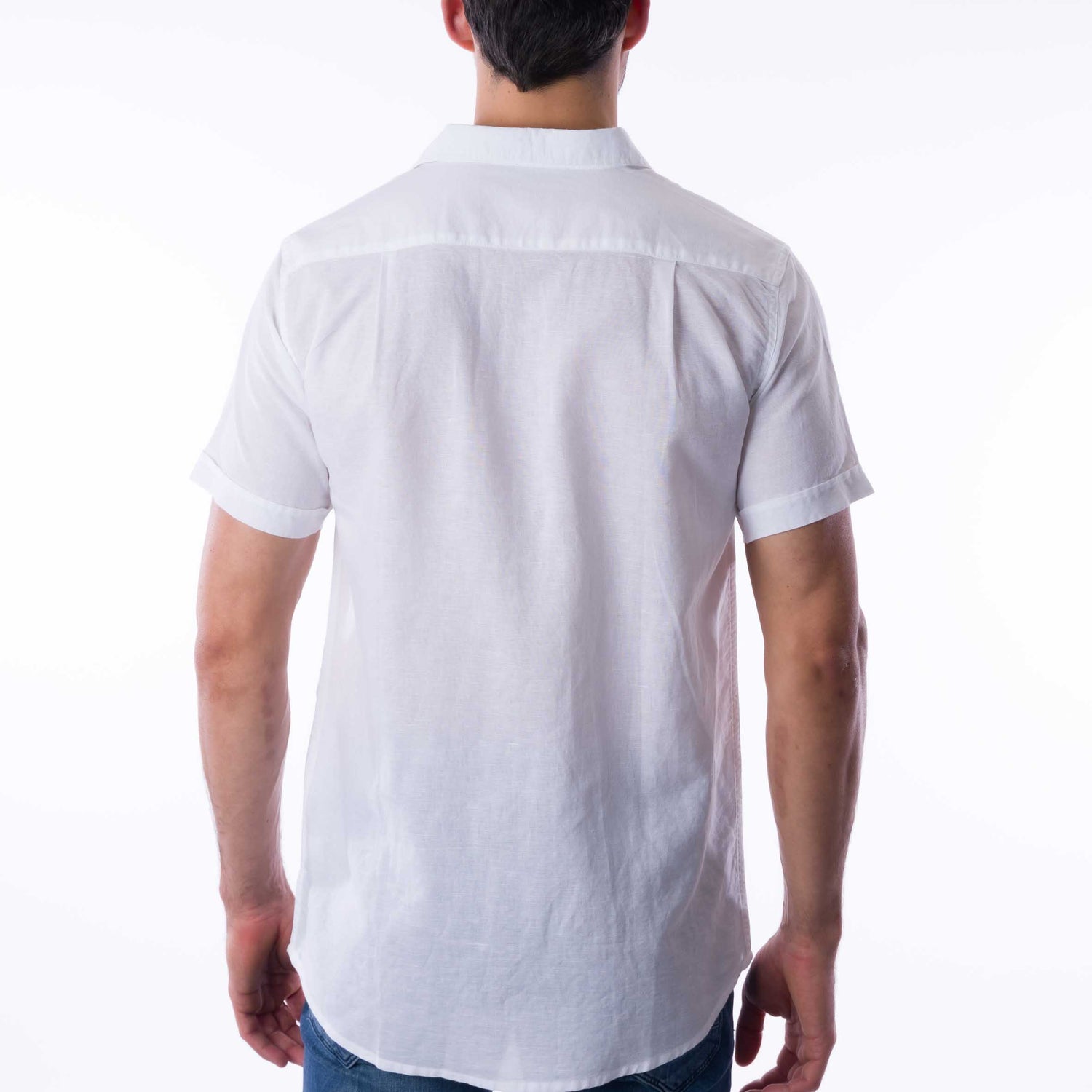 White Cotton and Linen Short Sleeve Shirt