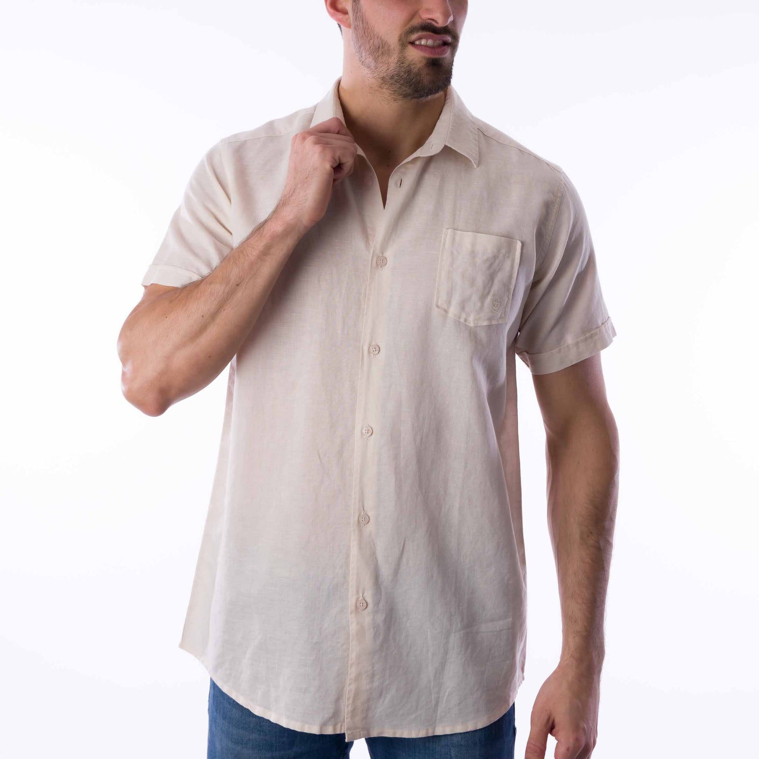 Short Sleeve Cotton and Linen Shirt Sand