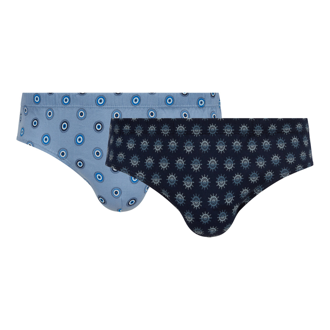 Lot de 2 Slips Taille Basse en Jersey de Coton Mercerisé Imprimé GRIS et MARINE B151.2
