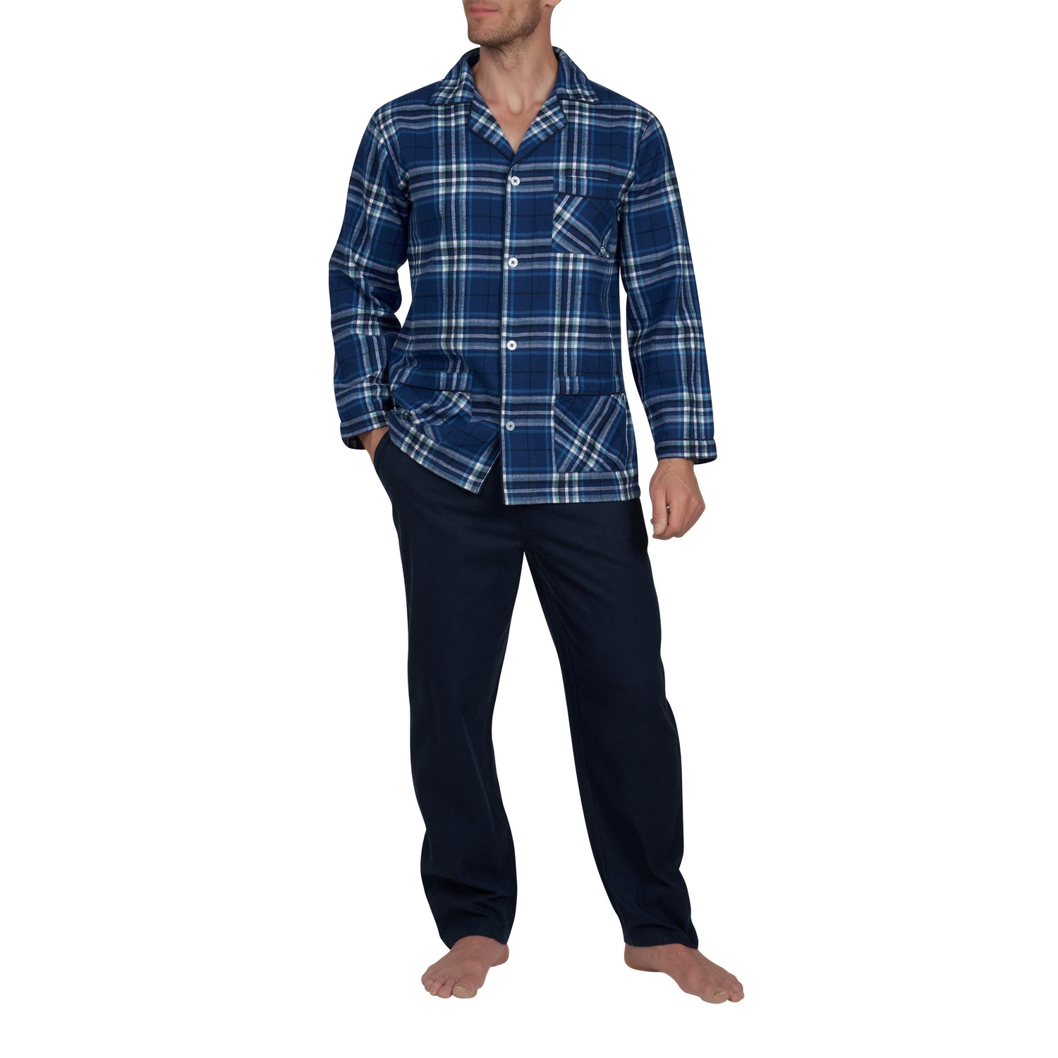 Pyjama Long Ouvert à Carreaux en Flanelle de Pur Coton Peigné