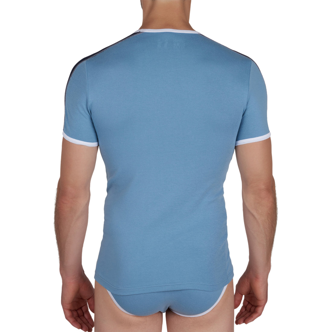 T-shirt bicolore en Coton cotelé BIO Stretch Bleu et Marine