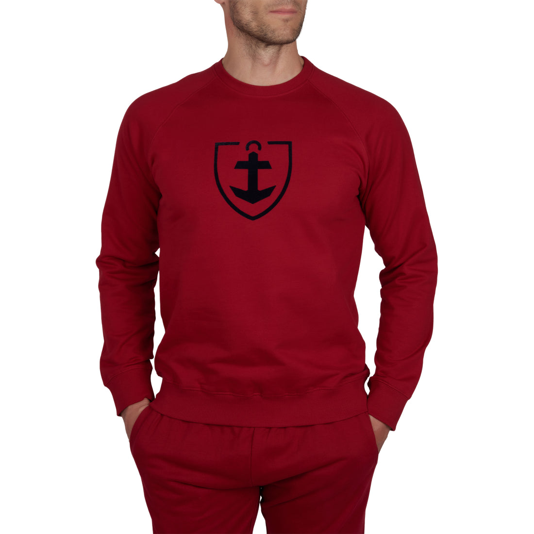 Sweatshirt Col Rond en Molleton Pur Coton Bordeaux B814