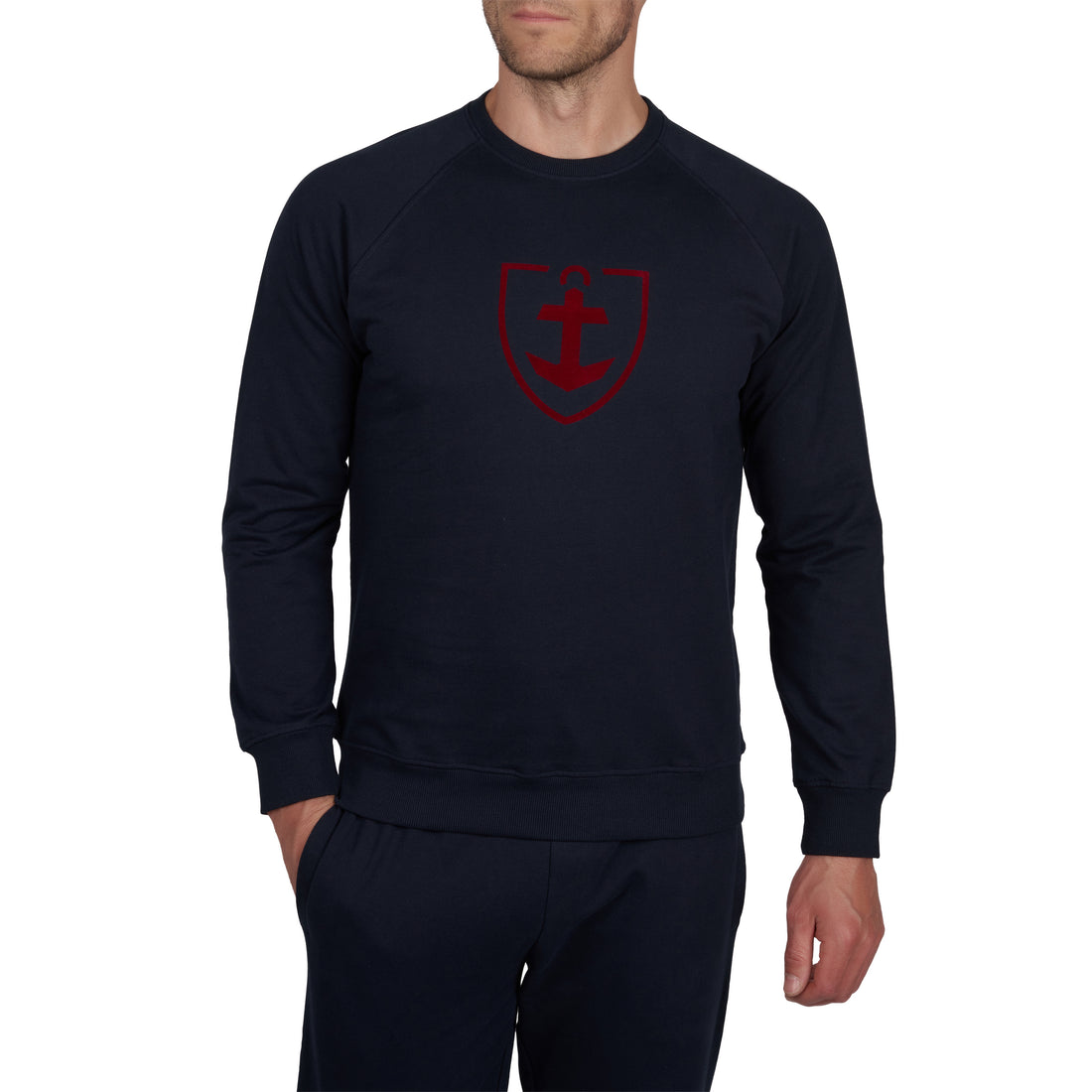 Sweatshirt Col Rond en Molleton Pur Coton MARINE B814