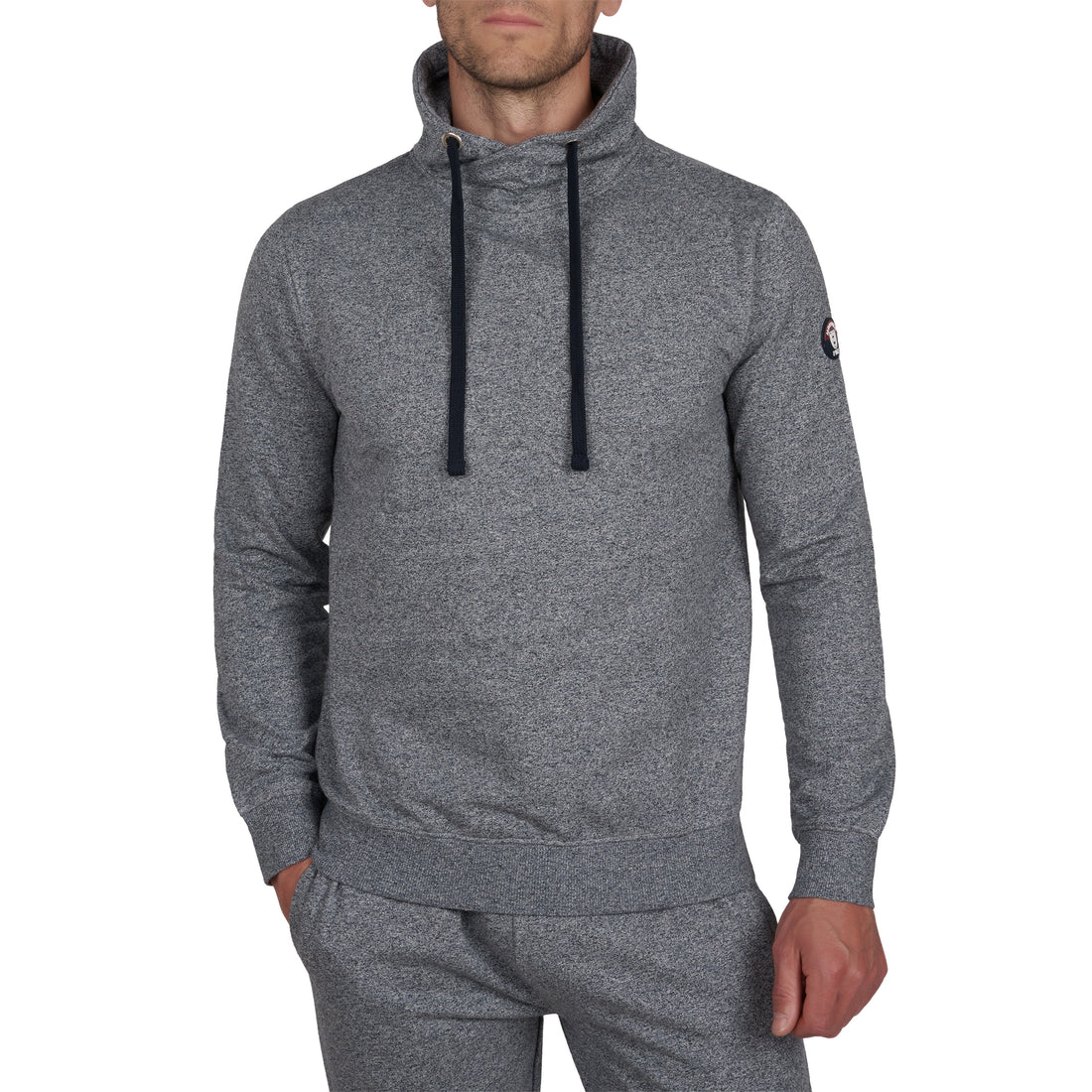 Sweatshirt Col Montant en Molleton Pur Coton MARINE Chiné B816