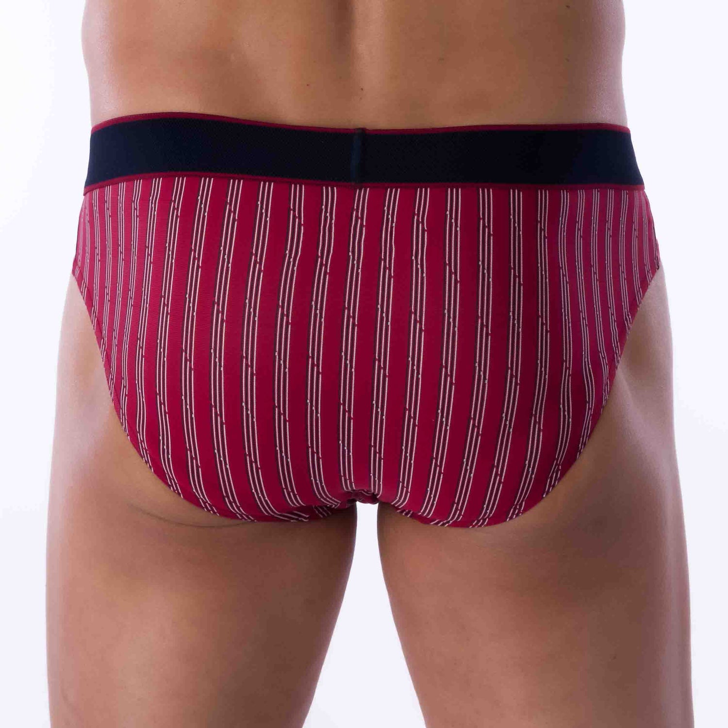 Low Waist Briefs with Belt in Red Striped Microfiber