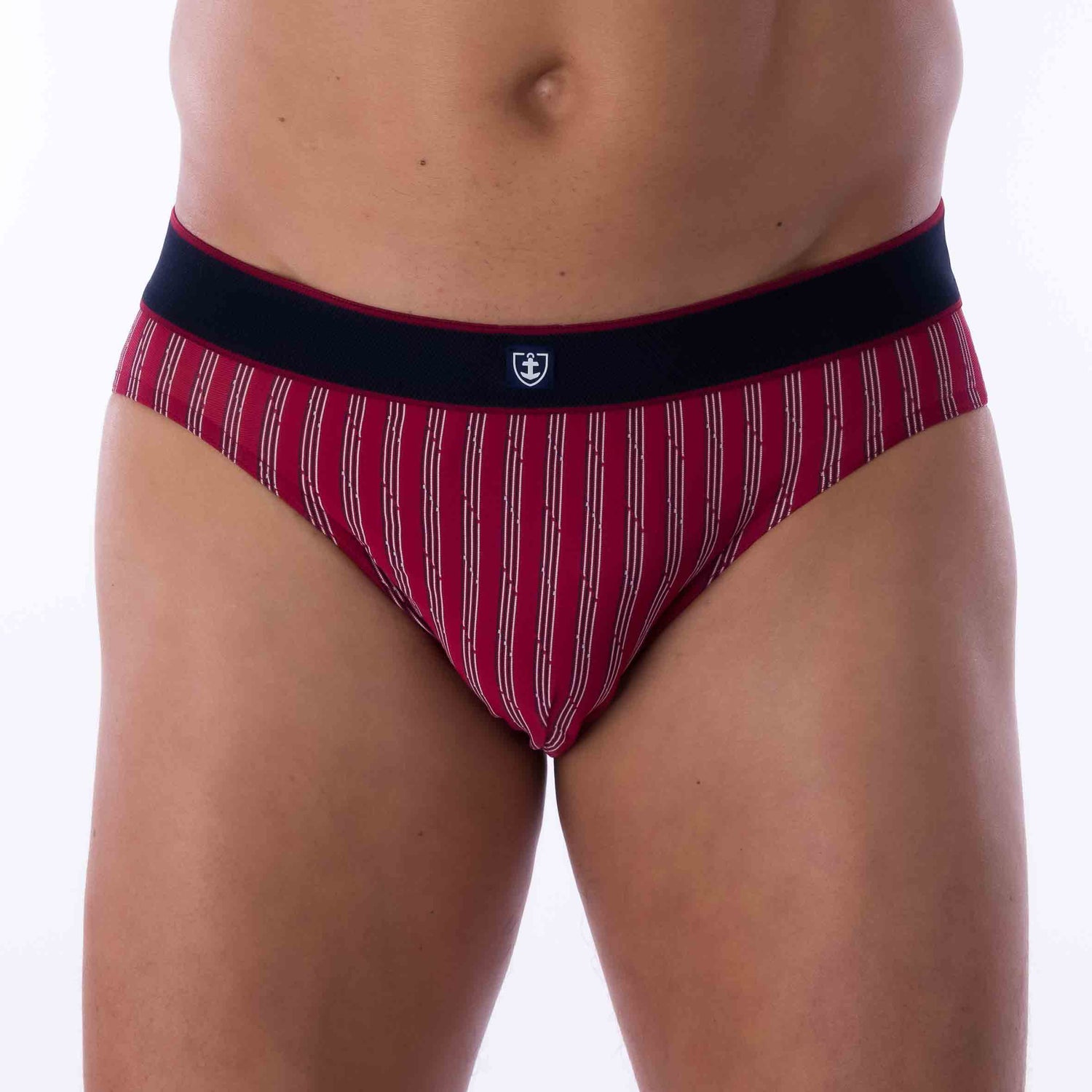 Low Waist Briefs with Belt in Red Striped Microfiber