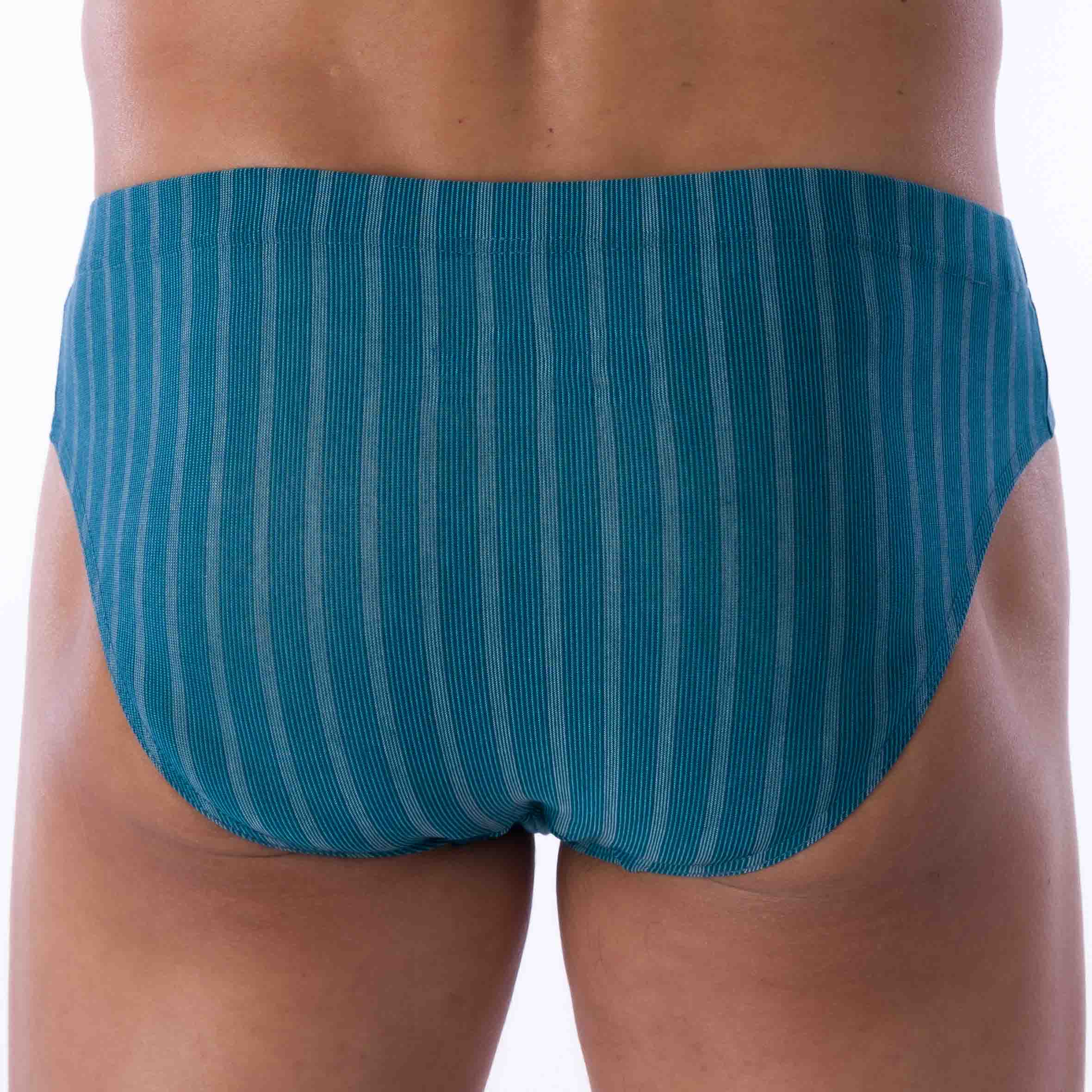 Low-waisted Briefs Striped Belted in Petrol Blue Stretch Lyocell