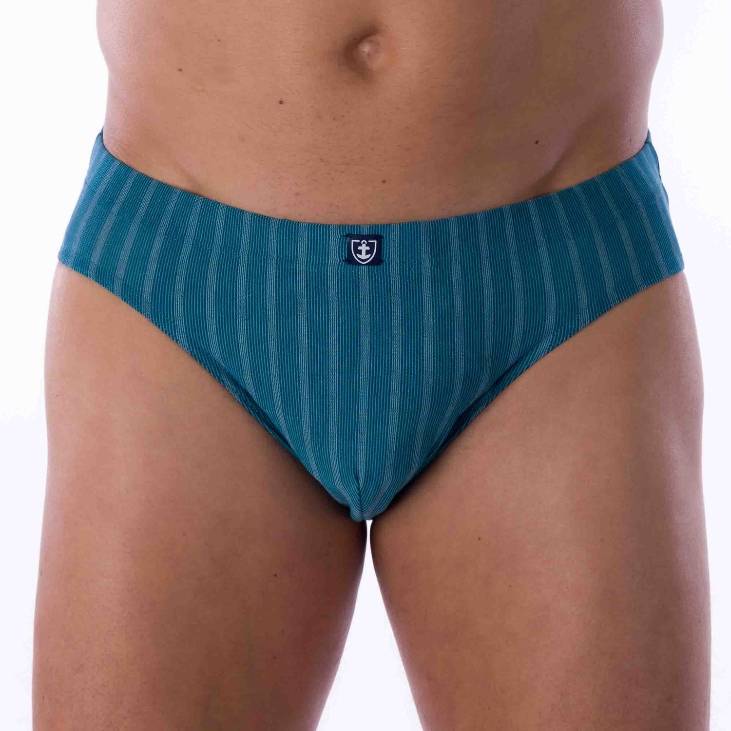 Low-waisted Briefs Striped Belted in Petrol Blue Stretch Lyocell