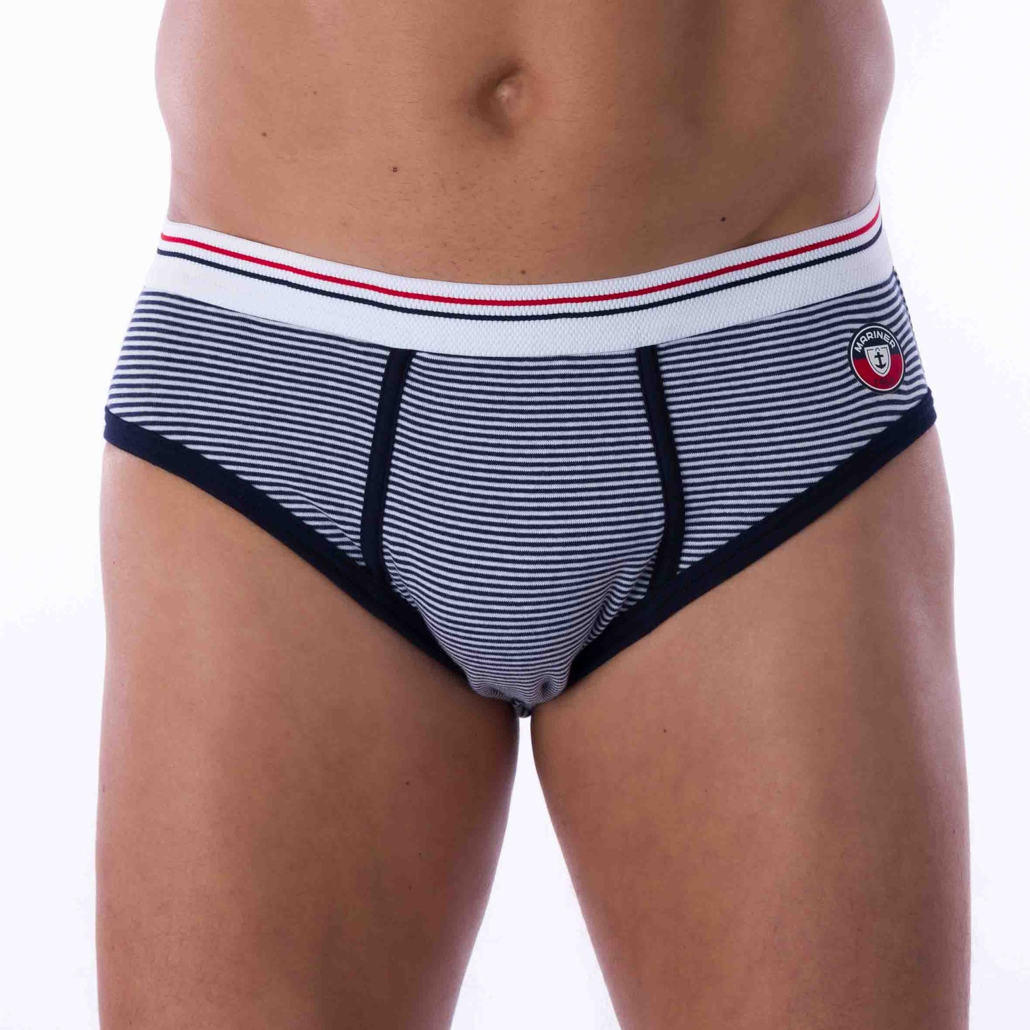 Low Waist Striped Briefs in Organic Stretch Ribbed Cotton Navy