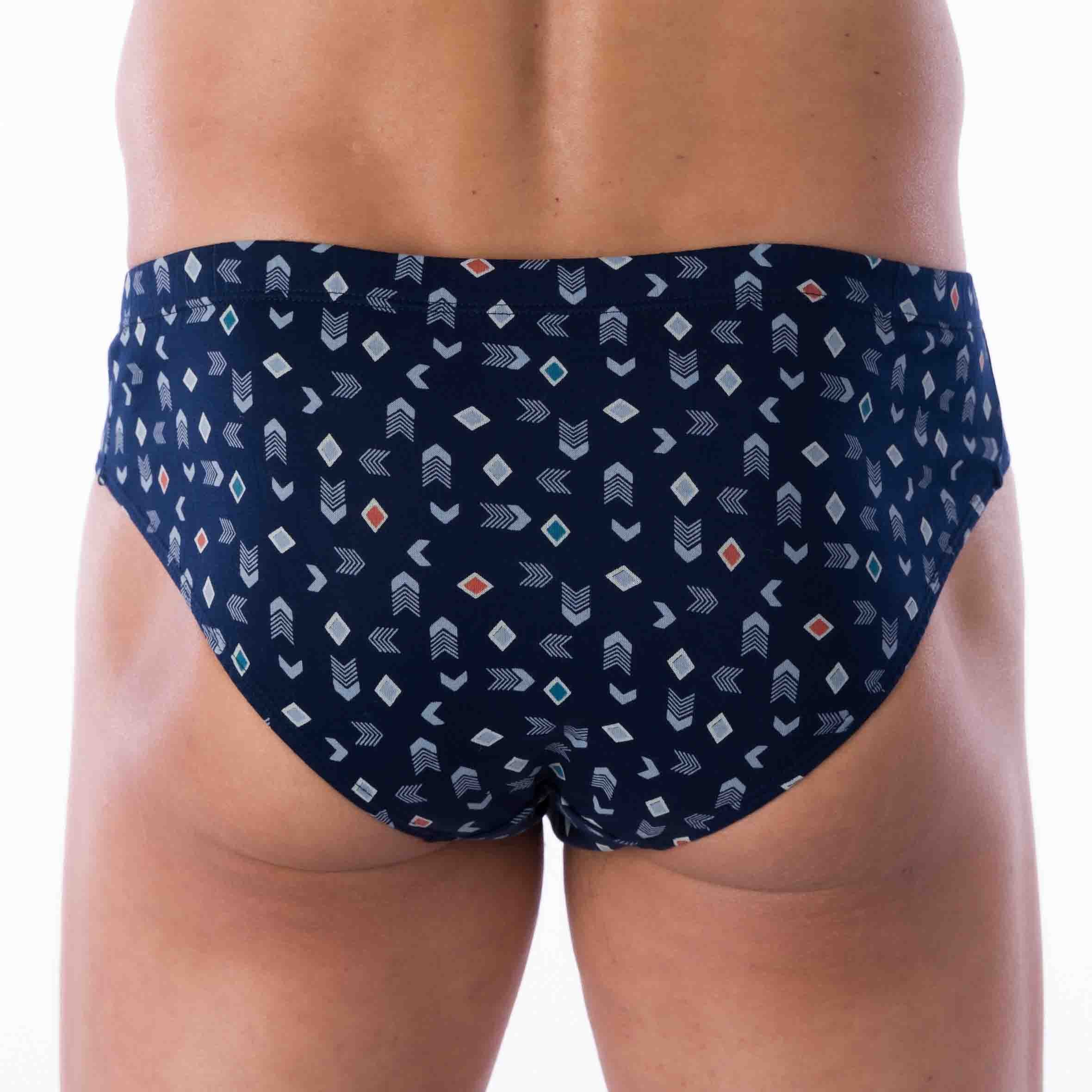 Pack of 2 Low-Rise Briefs in BLUE and NAVY Printed Mercerized Cotton Jersey