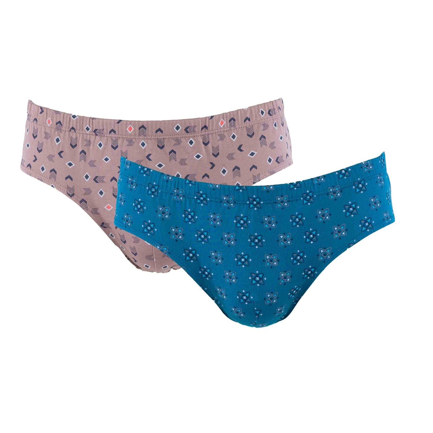 Pack of 2 Low-Rise Briefs in Petrol BLUE and MOKA Printed Mercerized Cotton Jersey