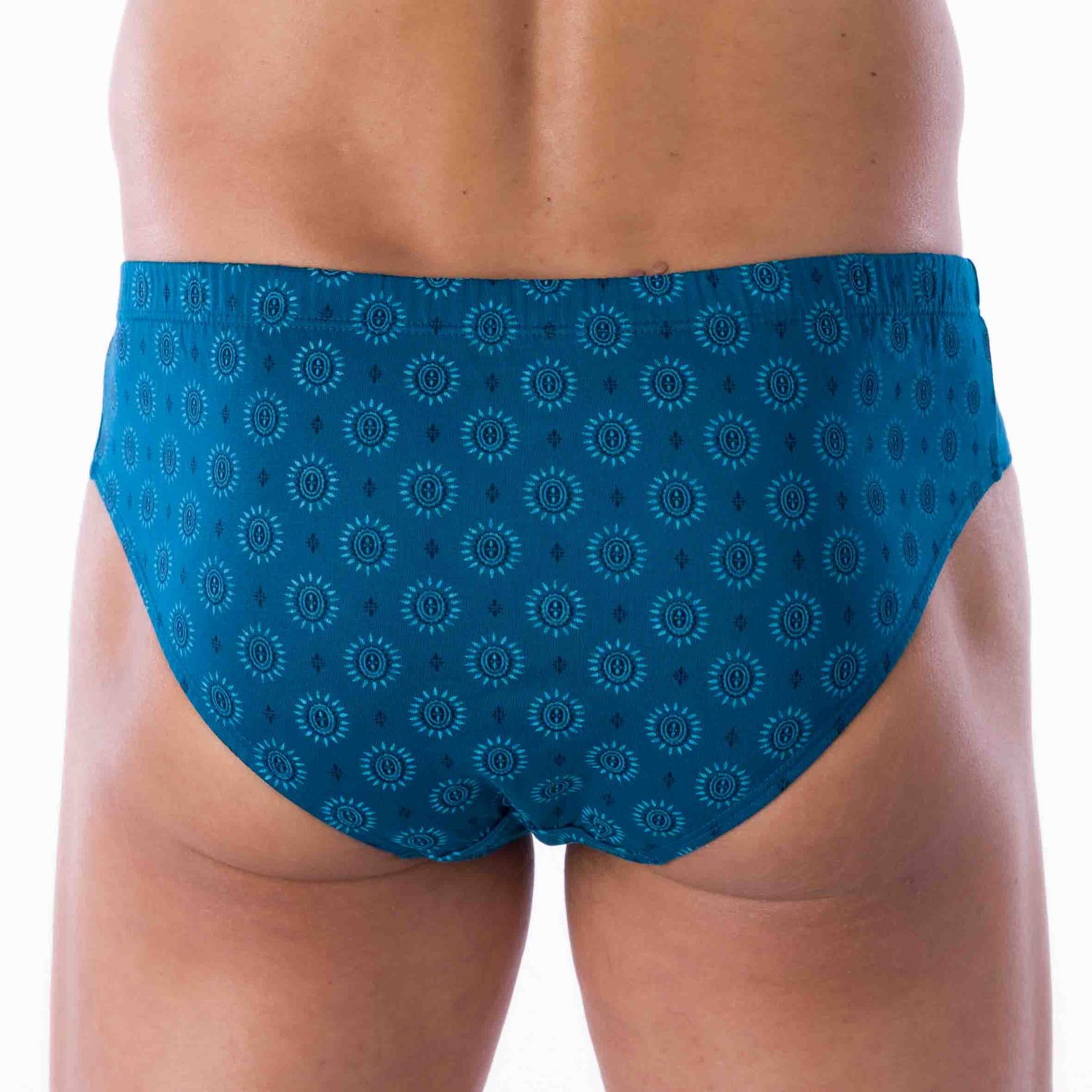 Pack of 2 Low-Rise Briefs in Petrol BLUE and NAVY Printed Mercerized Cotton Jersey