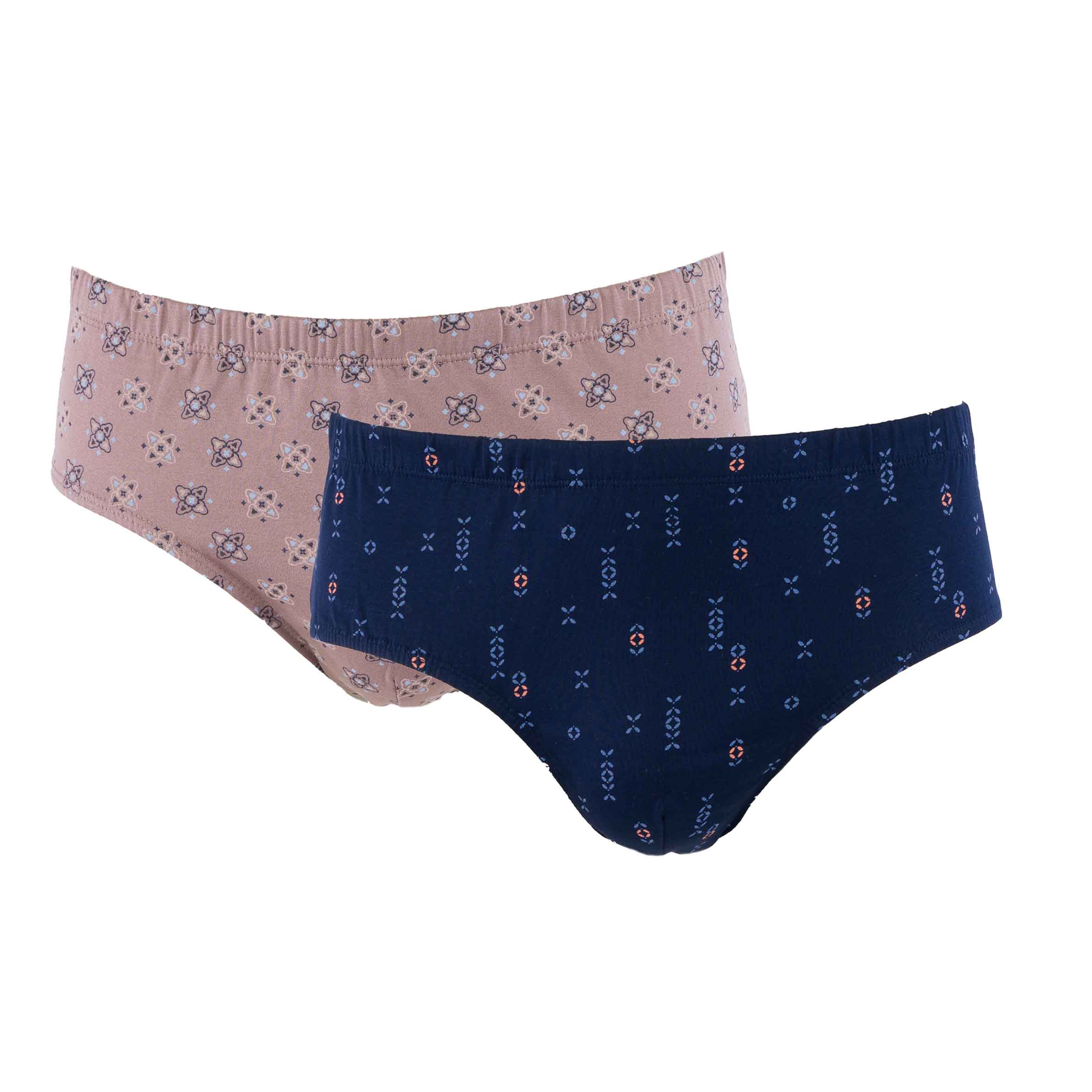 Pack of 2 HIGH Waist Briefs in Mercerized Cotton Jersey with NAVY and MOKA Print