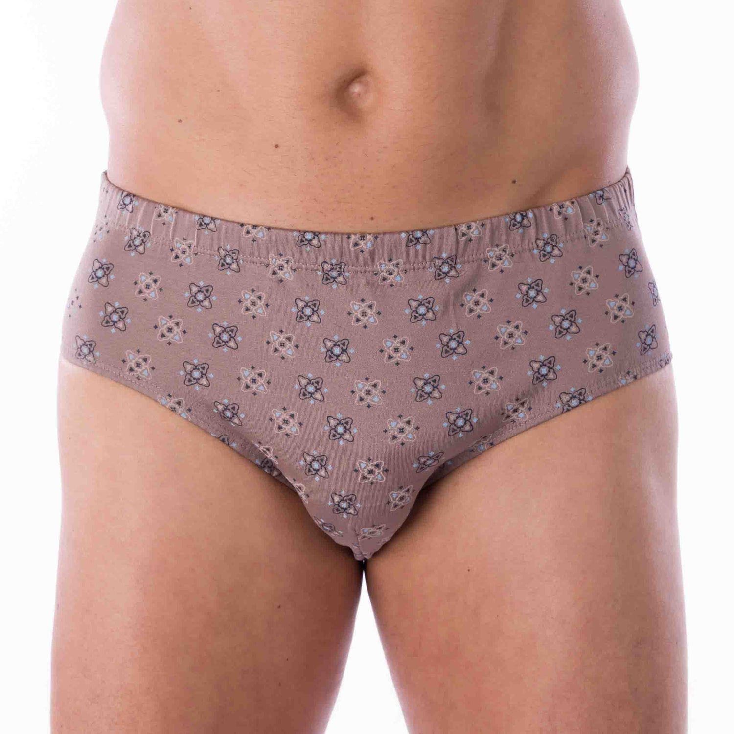 Pack of 2 HIGH Waist Briefs in Mercerized Cotton Jersey with NAVY and MOKA Print