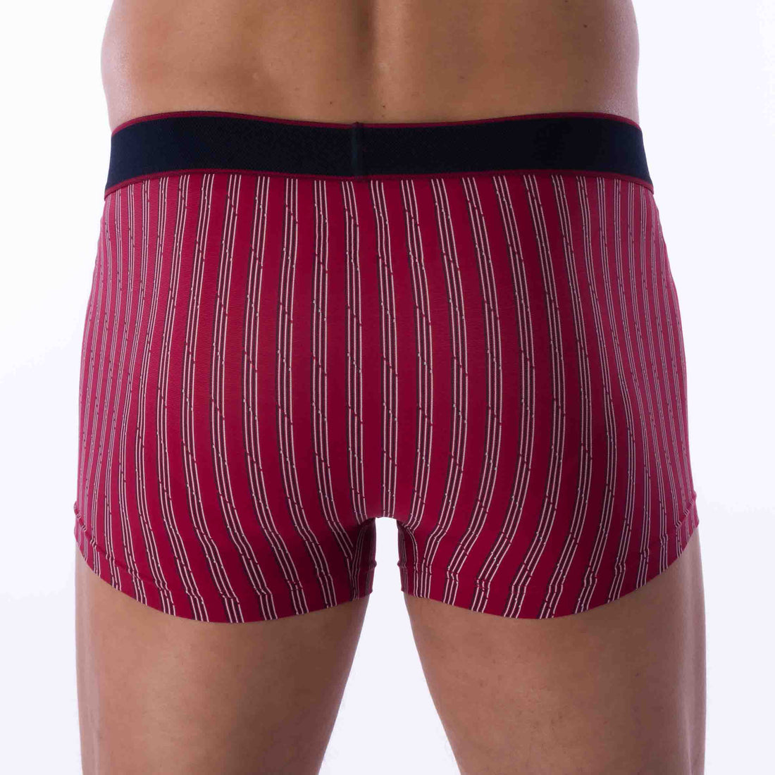 Shorty avec Ceinture en Microfibre Rayée Rouge C280
