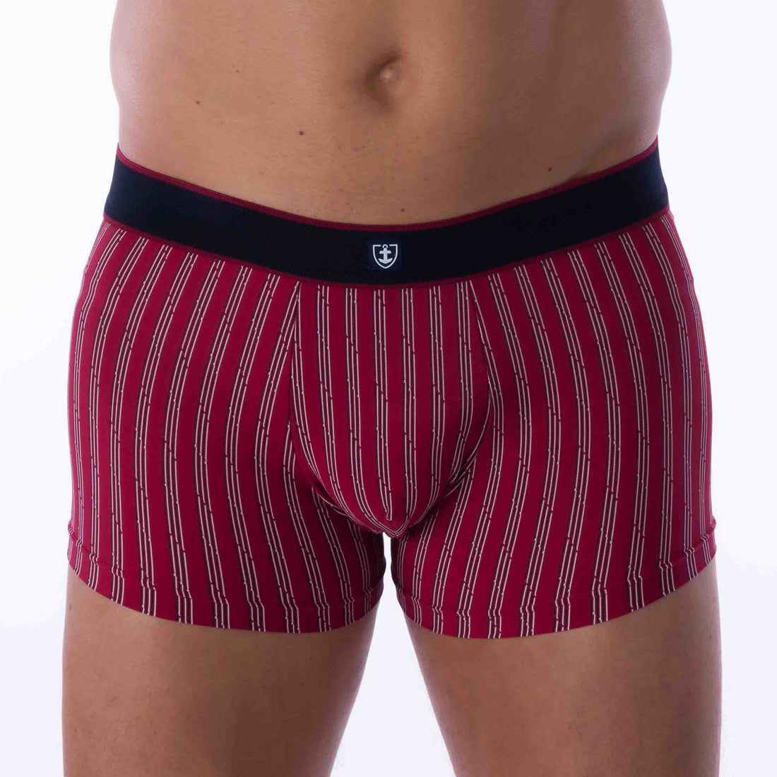 Shorty avec Ceinture en Microfibre Rayée Rouge C280