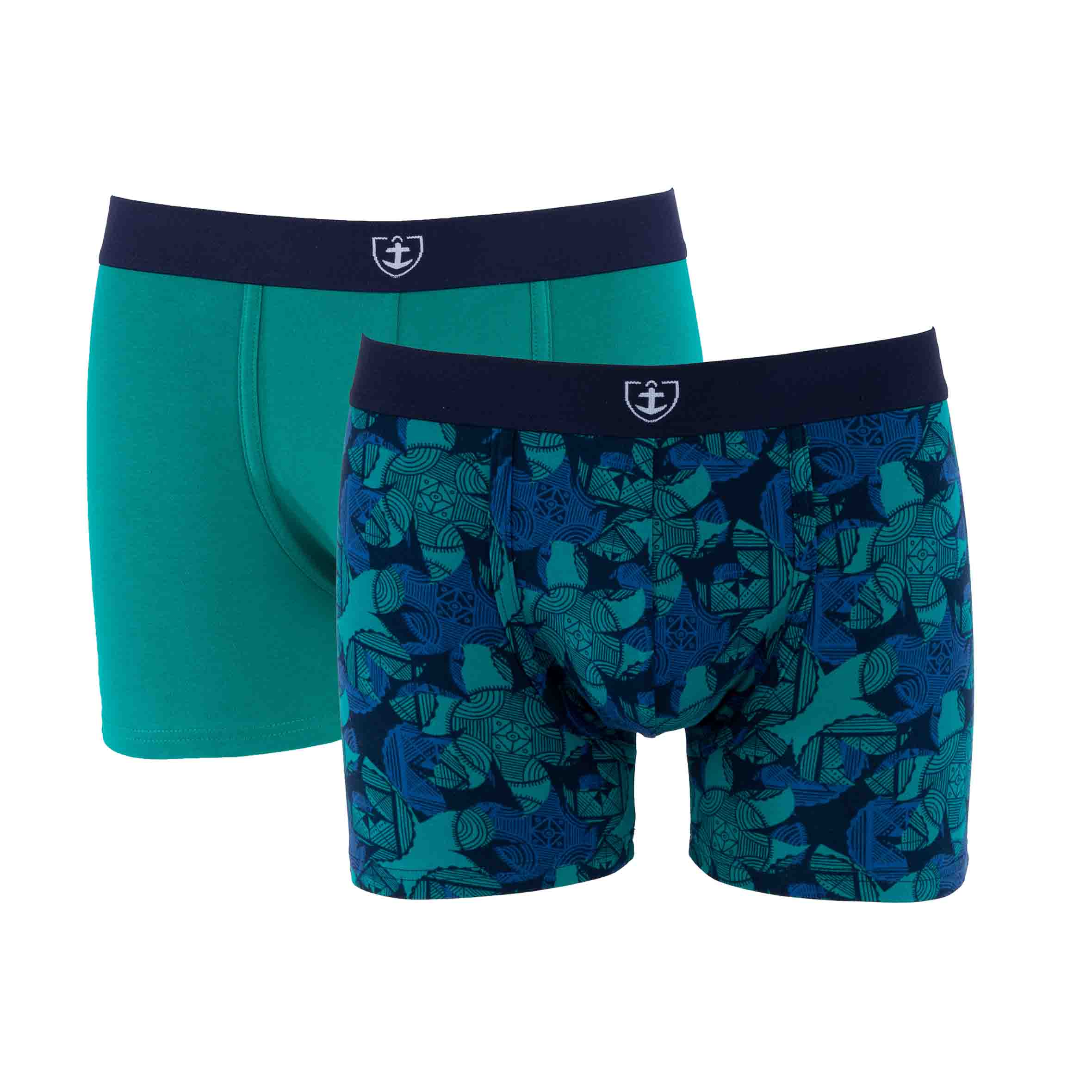 Lot de 2 Shortys en Coton BIO Stretch VERT Emeraude – Mariner underwear