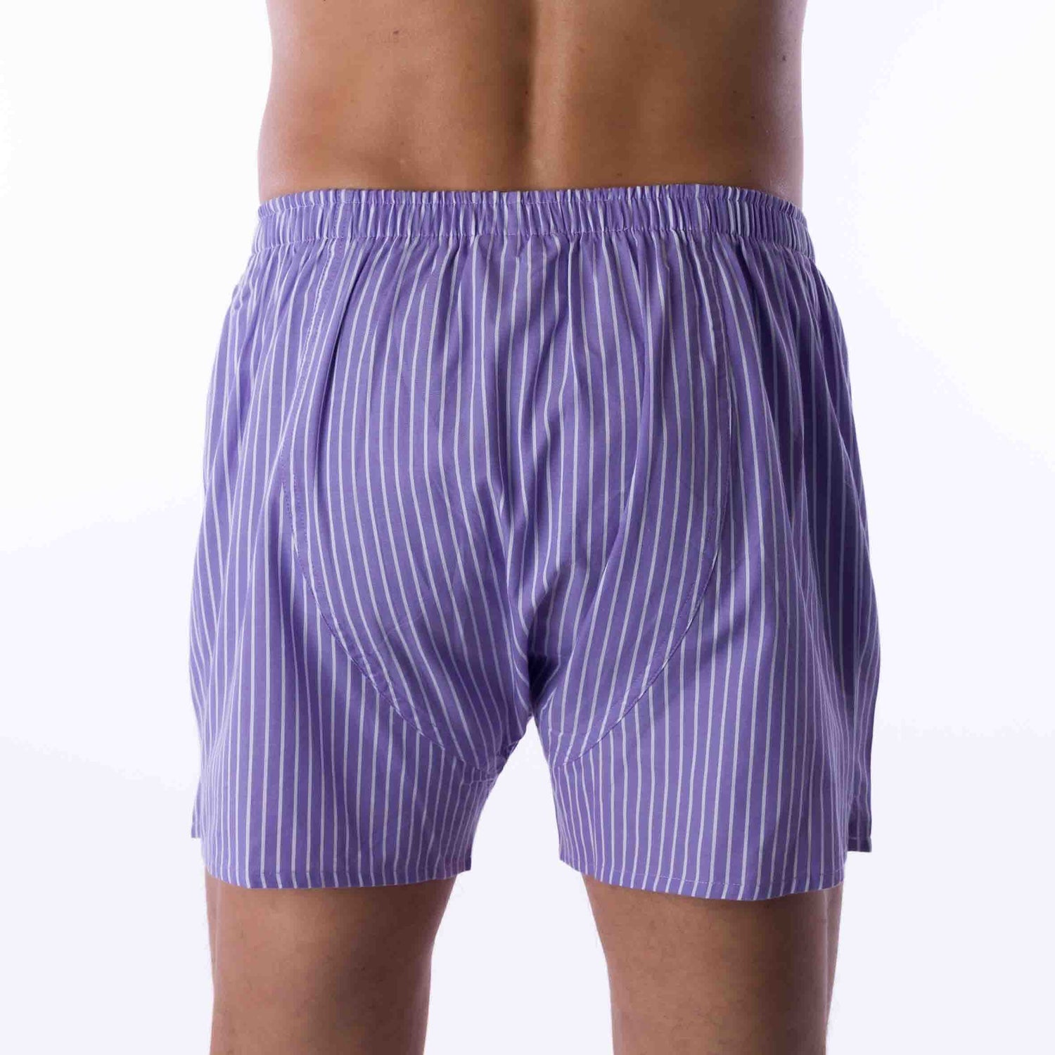 Pure Cotton Poplin Boxer Shorts with Purple Stripes