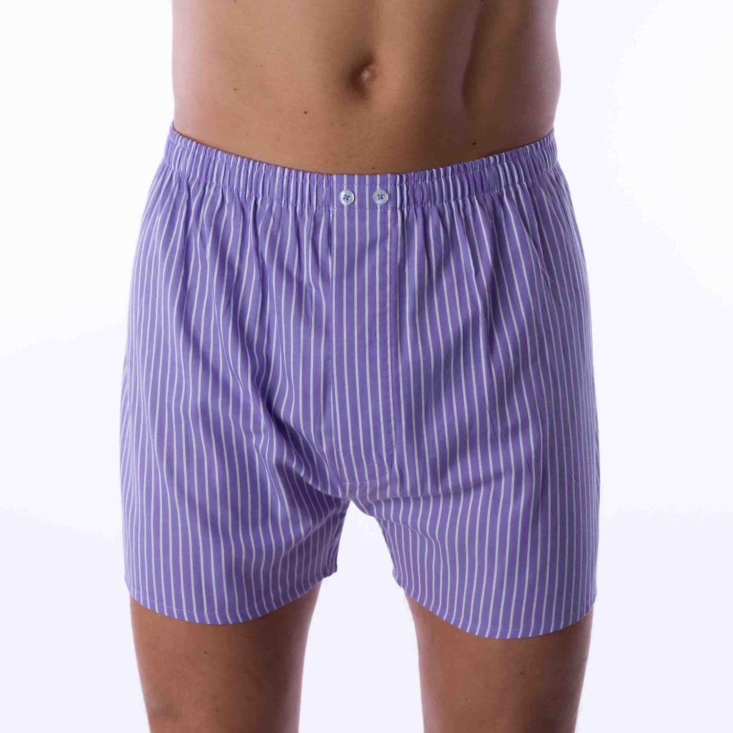 Pure Cotton Poplin Boxer Shorts with Purple Stripes
