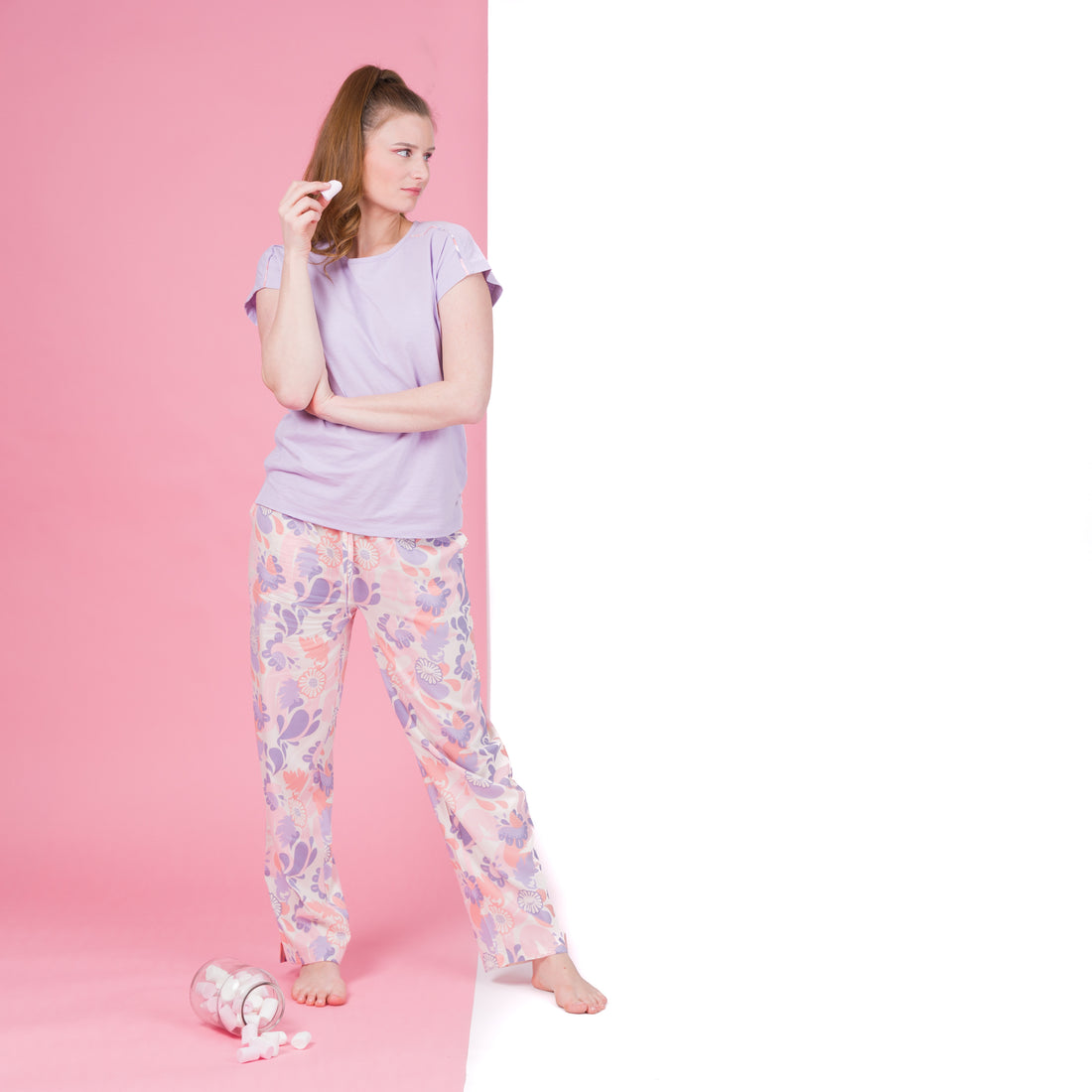 Pyjama Femme Boutonné en Maille Viscose Stretch Imprimée MARINE