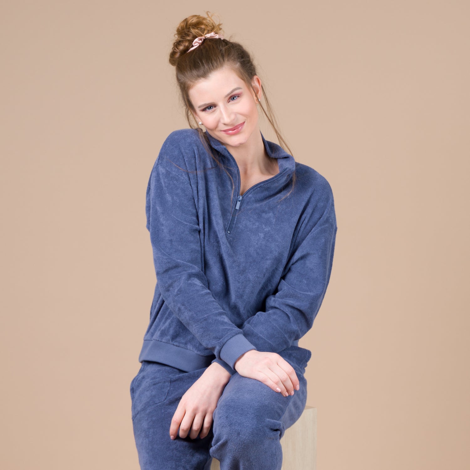 Pyjama Femme Forme Jogging en Velours Eponge BLEU