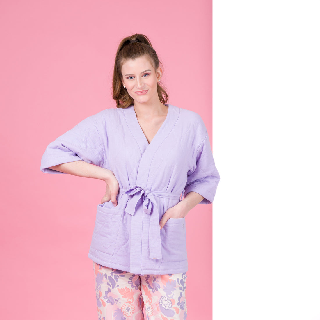 Open lange Pyjama in Poplin Vakjes MARINE