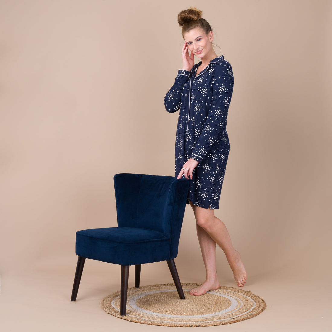 Liquette Femme Boutonnée en Maille Viscose Stretch Imprimée MARINE BF800