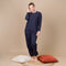 Open lange Pyjama in Poplin Vakjes MARINE