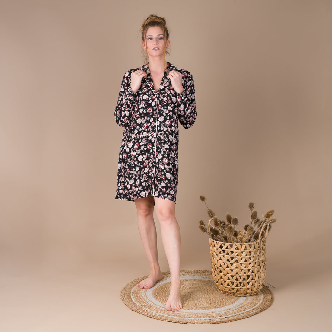 Liquette Femme Boutonnée en Viscose Imprimée NOIR BF801