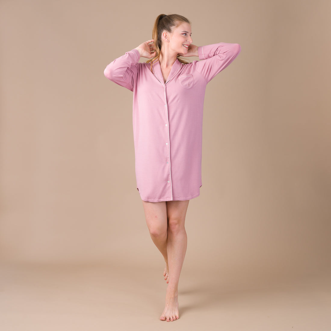 Liquette Femme Boutonnée en Maille Micromodal Stretch Rose Orchidée BF802