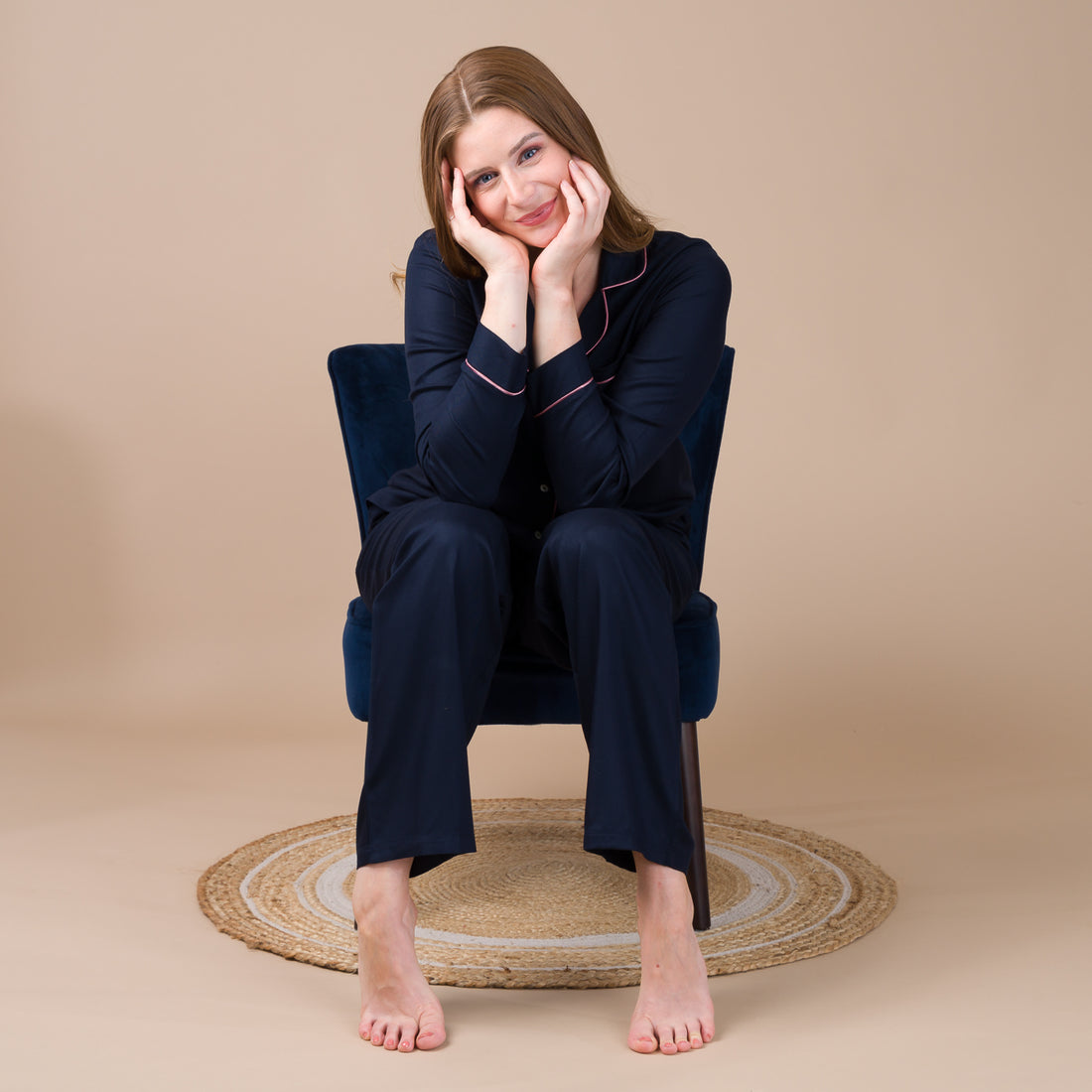 Pyjama Femme Boutonné en Viscose Bleu Marine BF407