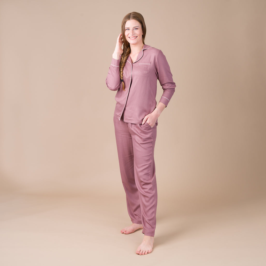 Pyjama Femme Boutonné en Viscose Taupe Rosé BF407