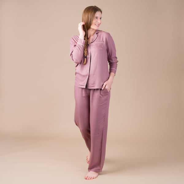 Pyjama Femme Boutonné en Viscose Taupe Rosé
