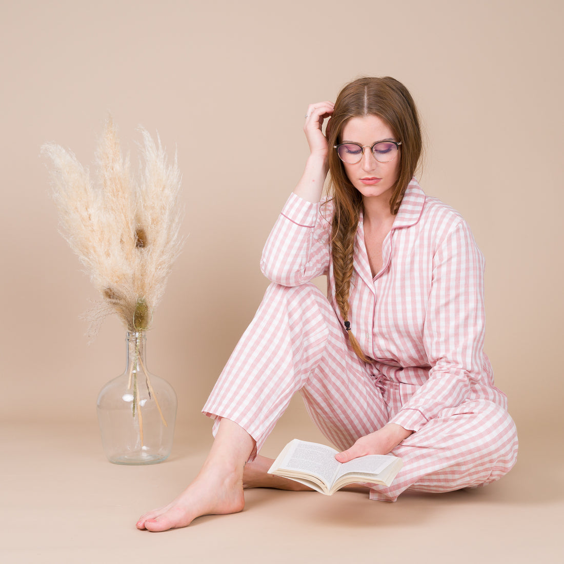 Pyjama Femme Boutonné en Popeline de coton SIENNE Rosé BF409