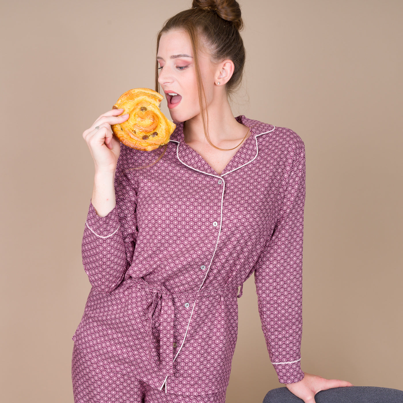 Pyjama Femme Boutonné en Viscose Imprimée SANGRIA