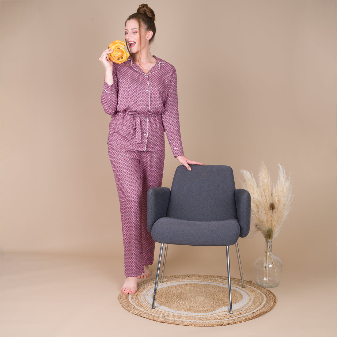 Pyjama Femme Boutonné en Viscose Imprimée SANGRIA BF412