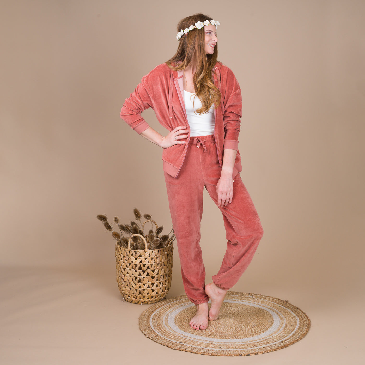 Pyjama Femme Haut Zippé en Velours CARAMEL