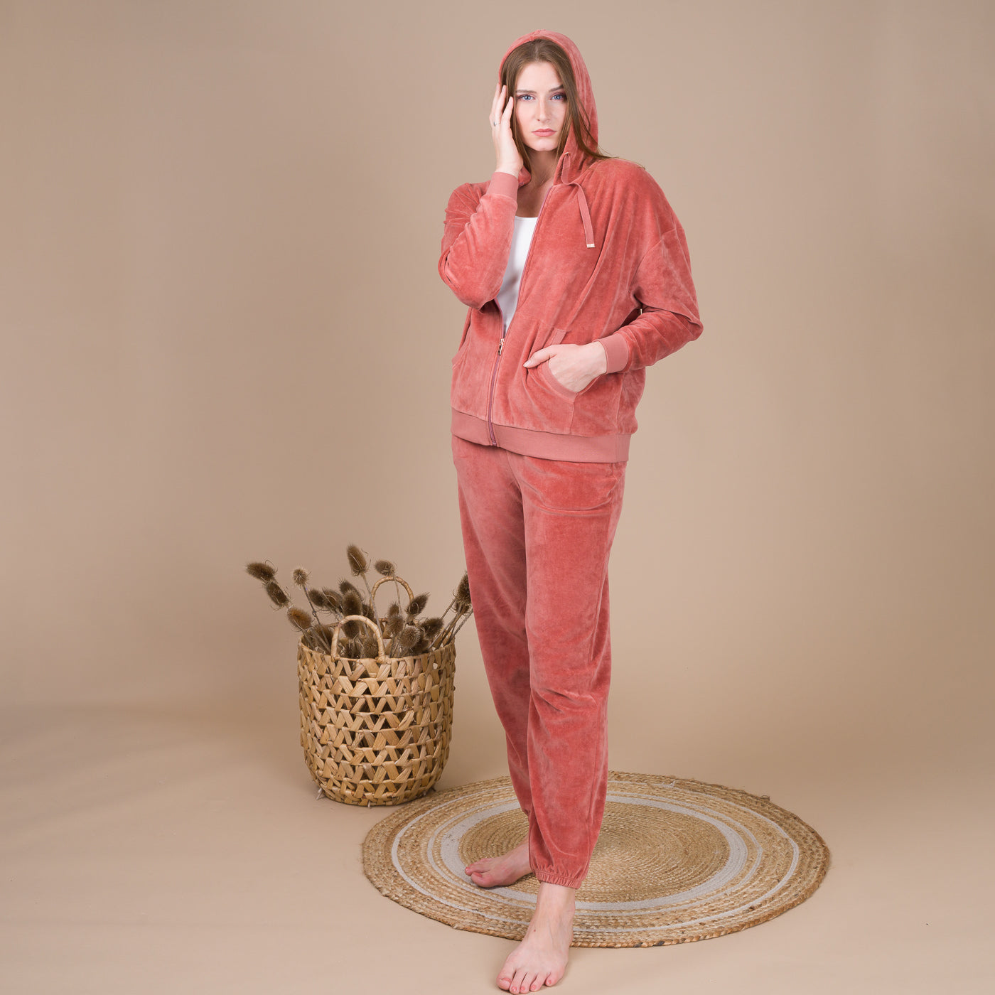Pyjama Femme Haut Zippé en Velours CARAMEL