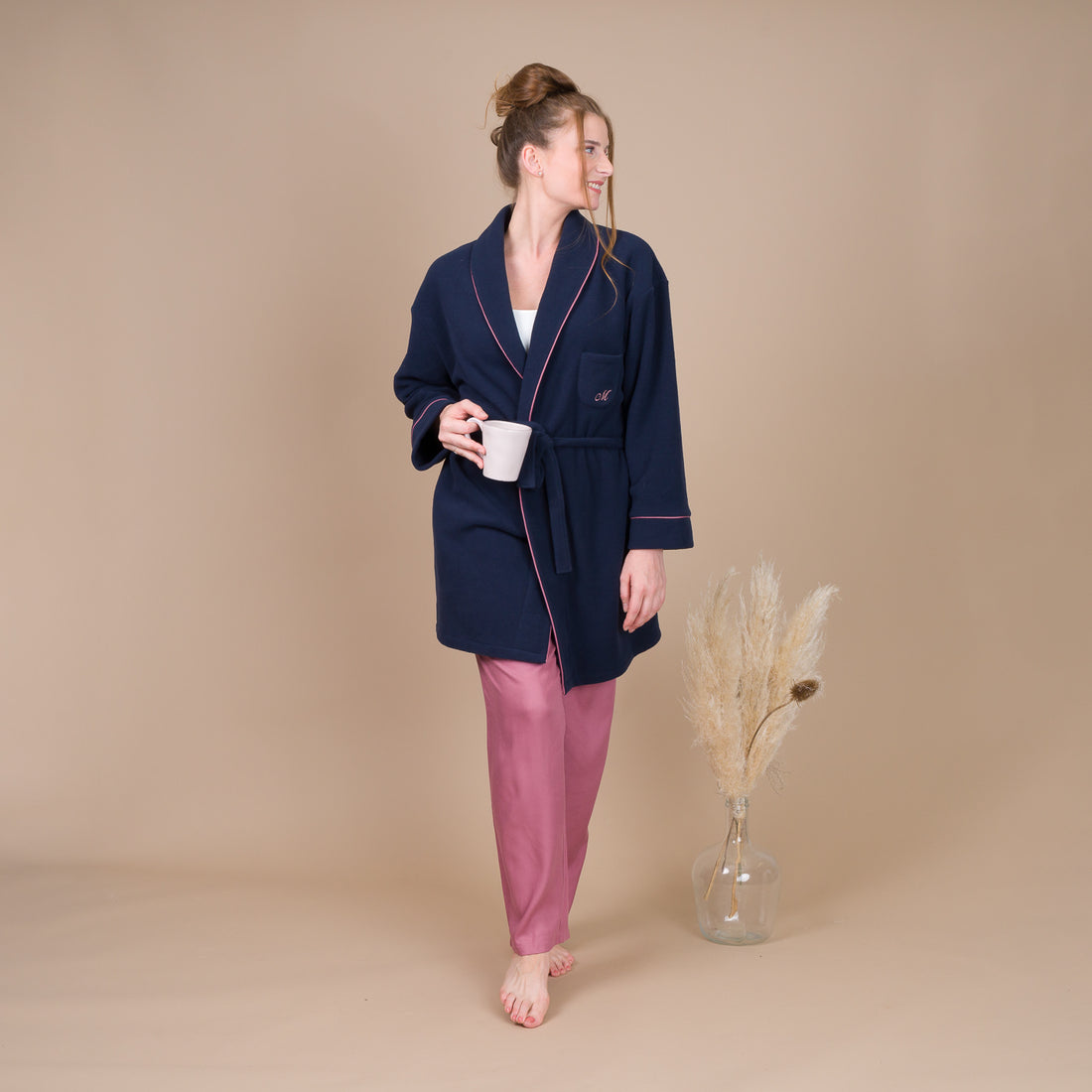 Robe de Chambre Femme en Maille Polaire MARINE